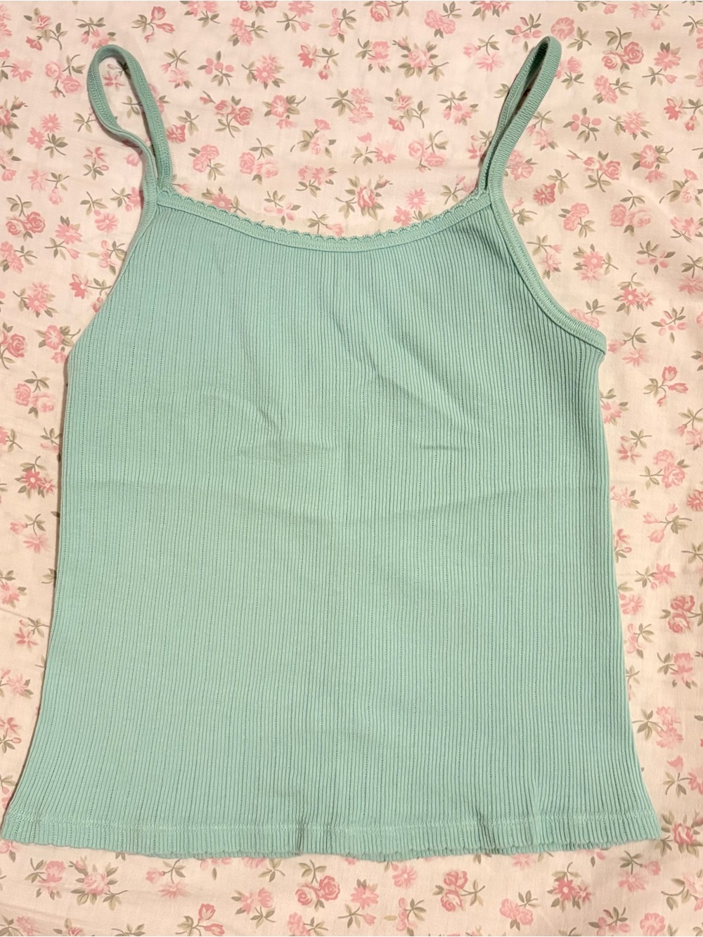 Brandy Melville Light Teal Ribbed Spaghetti Strap Camisole